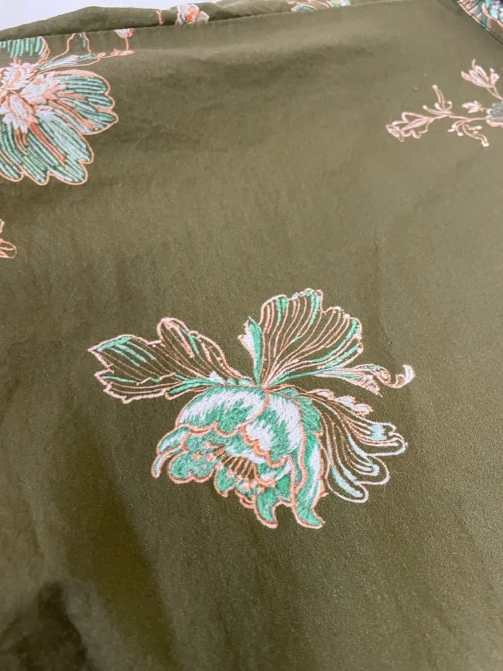 Entro Olive Green Floral Zip Front Midi Dress size L Cotton - Picture 4 of 6